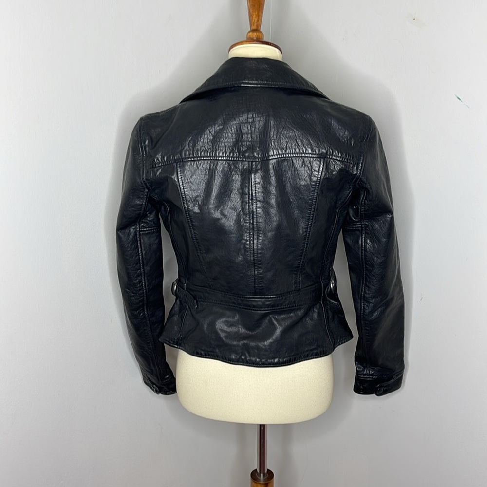 Polo Ralph Lauren Black Silver Zip Buffalo Leather Biker Moto Jacket - Picture 4 of 10